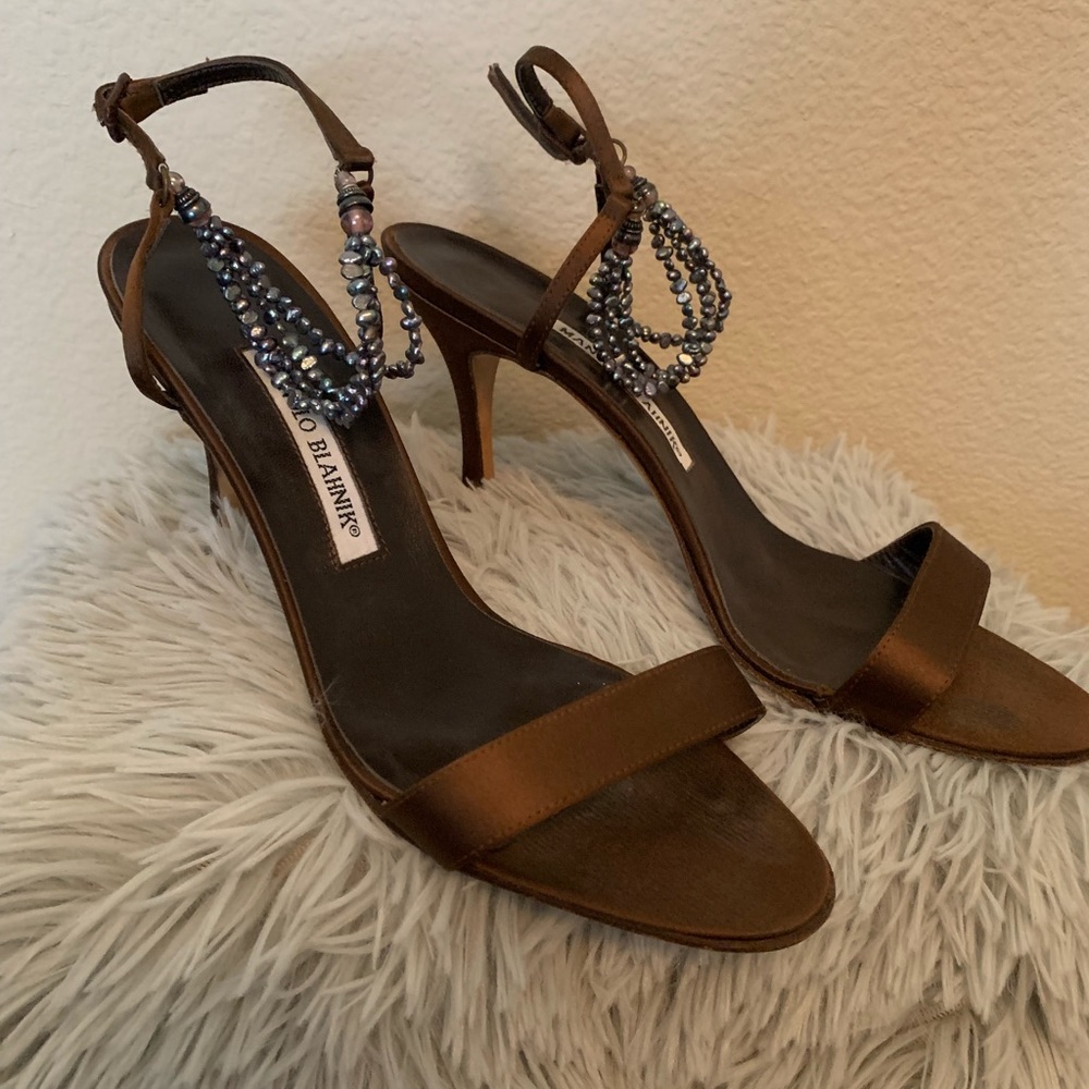 Manolo Blahnik Brown Midi Heel Sandals